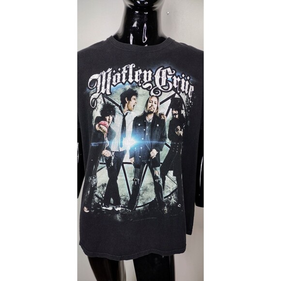 2012 Motley Crue Gradient Sun Faded Distressed Holes Concert Tee Rock Band XL - Picture 3 of 5